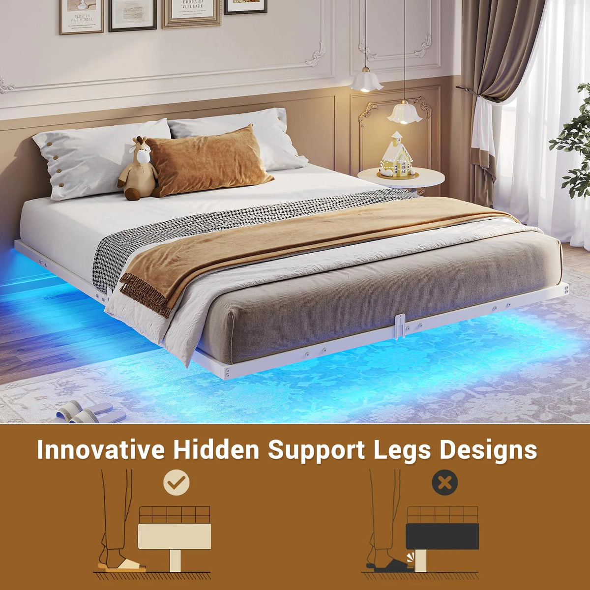 Queen Size Black Metal Platform Bed Frame with LED Lights Z390628