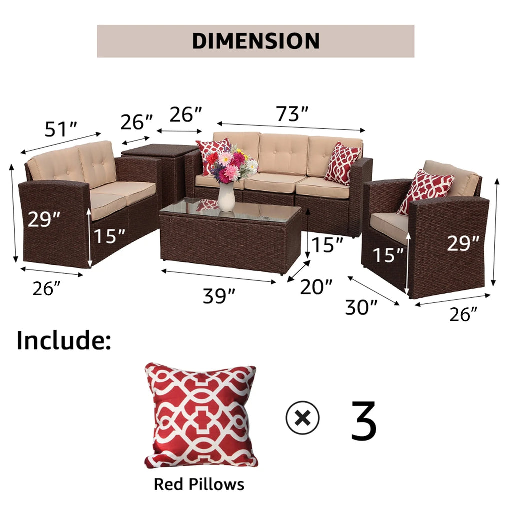 8 Pc Wicker Rattan Outdoor Furniture Set with Storage Box U27558