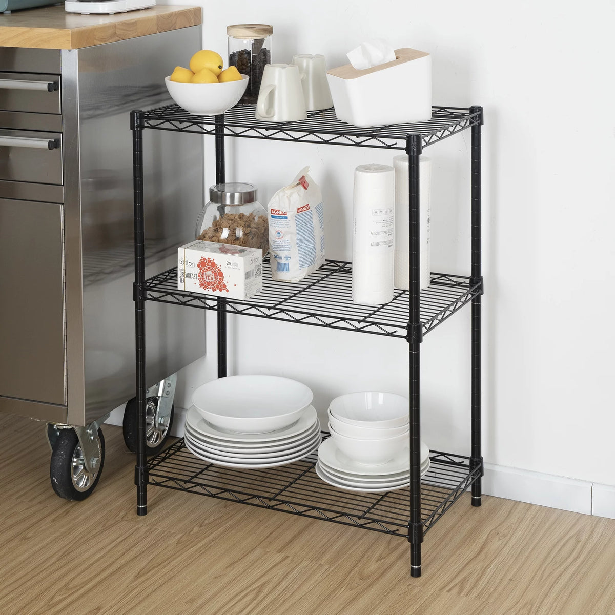 Steel 3-Tier Storage Shelf Unit Black H471
