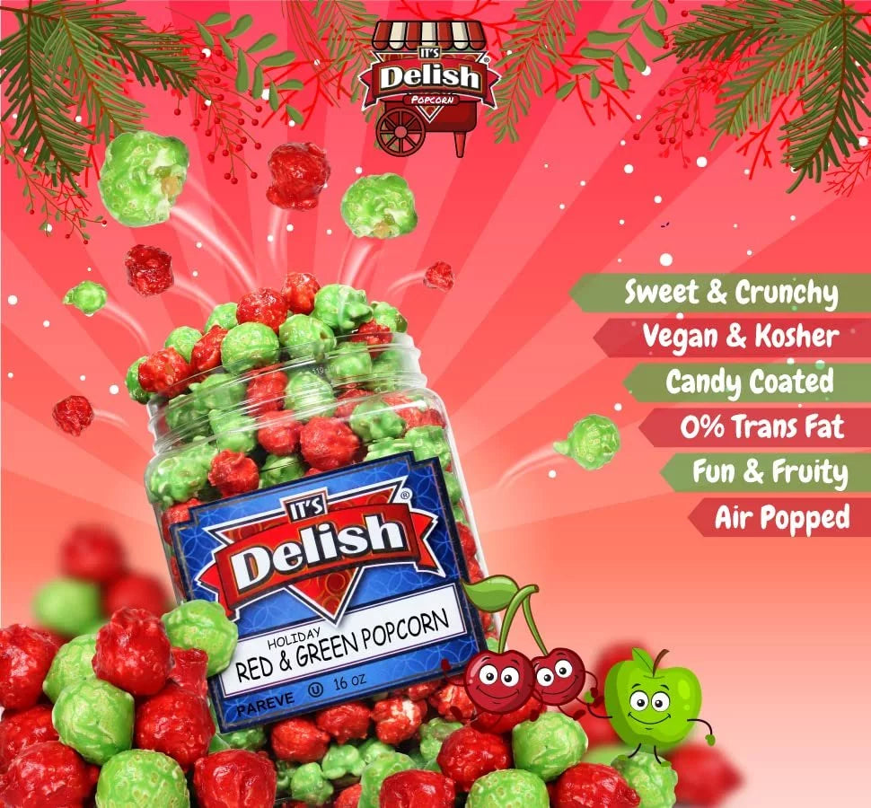 Holiday Red & Green Popcorn 16 Oz Jumbo Container L600