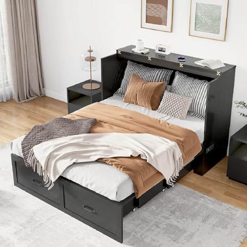 Full Size Black Wood Murphy Chest Bed with Drawer N8651