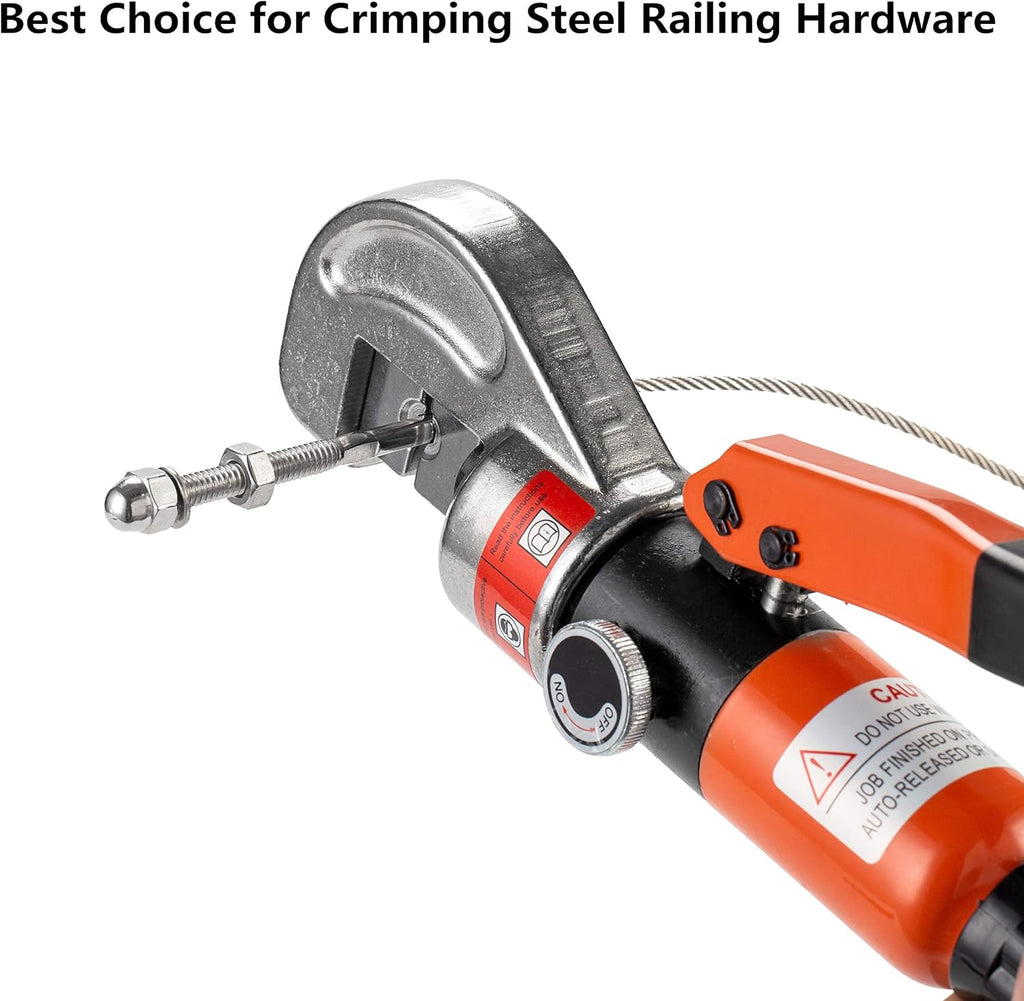 10 Ton Hydraulic Cable Crimper Hand Tool for 1/8, 3/16 Stainless Steel Cable Railing Fittings R926669
