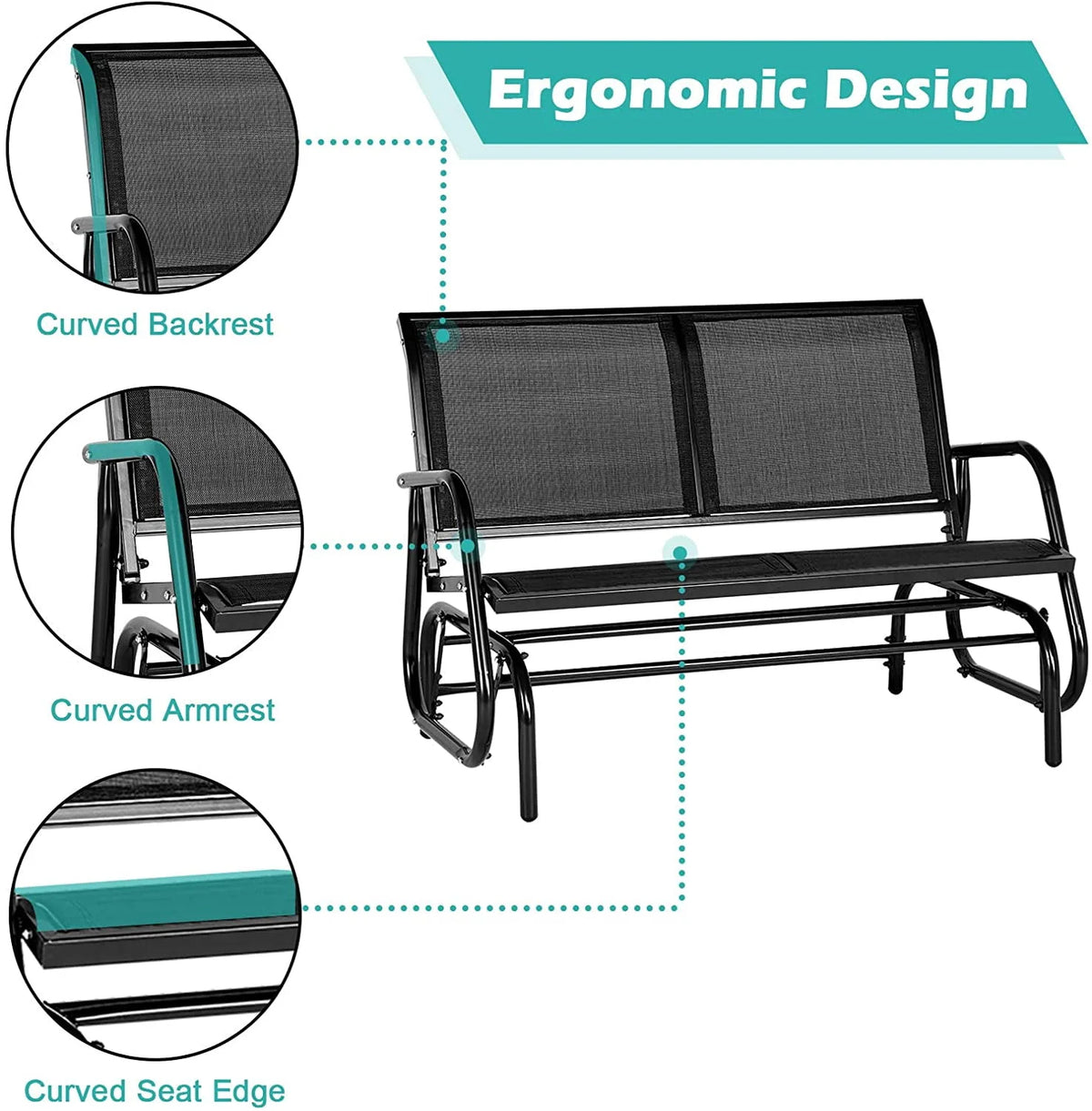 Black Steel Outdoor Glider Bench J6361