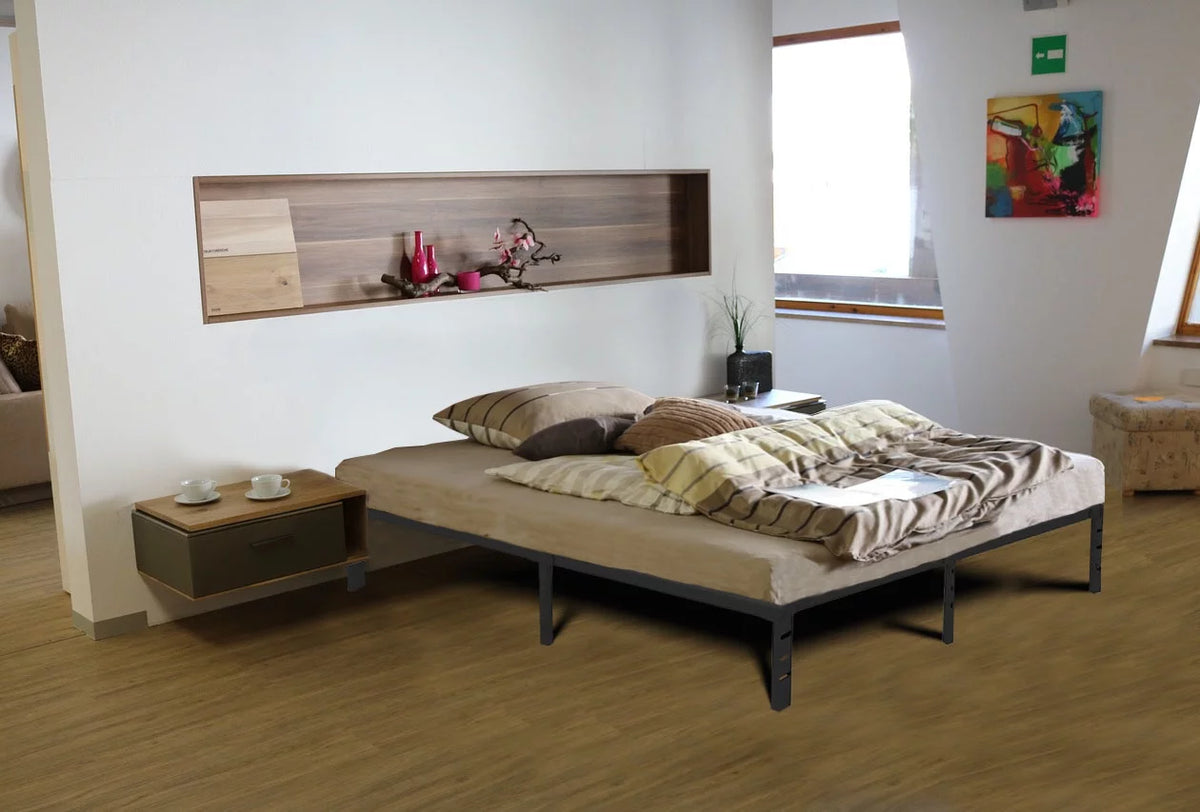 18 inches Full Size Black Metal Platform Bed Frame with Storage G880