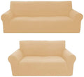 Beige/Cream 2-Piece Brushed Polyester Spandex SlipCover Set for Sofa Loveseat Couch W74116