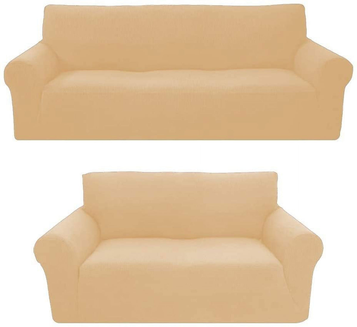 Beige/Cream 2-Piece Brushed Polyester Spandex SlipCover Set for Sofa Loveseat Couch W74116