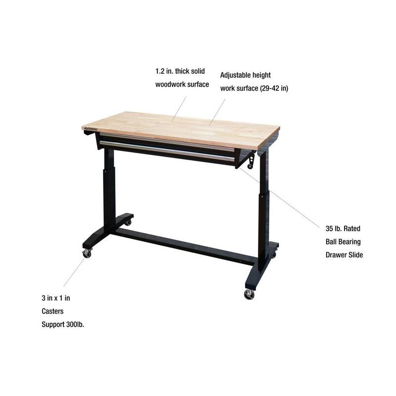 Adjustable Height Work Table with 2 Drawers in Black I103