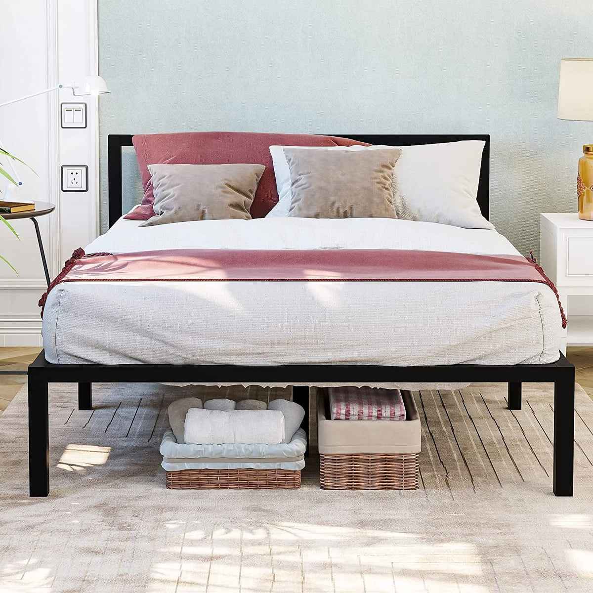 Twin Size Black Metal Bed Frame with Headboard Q1373