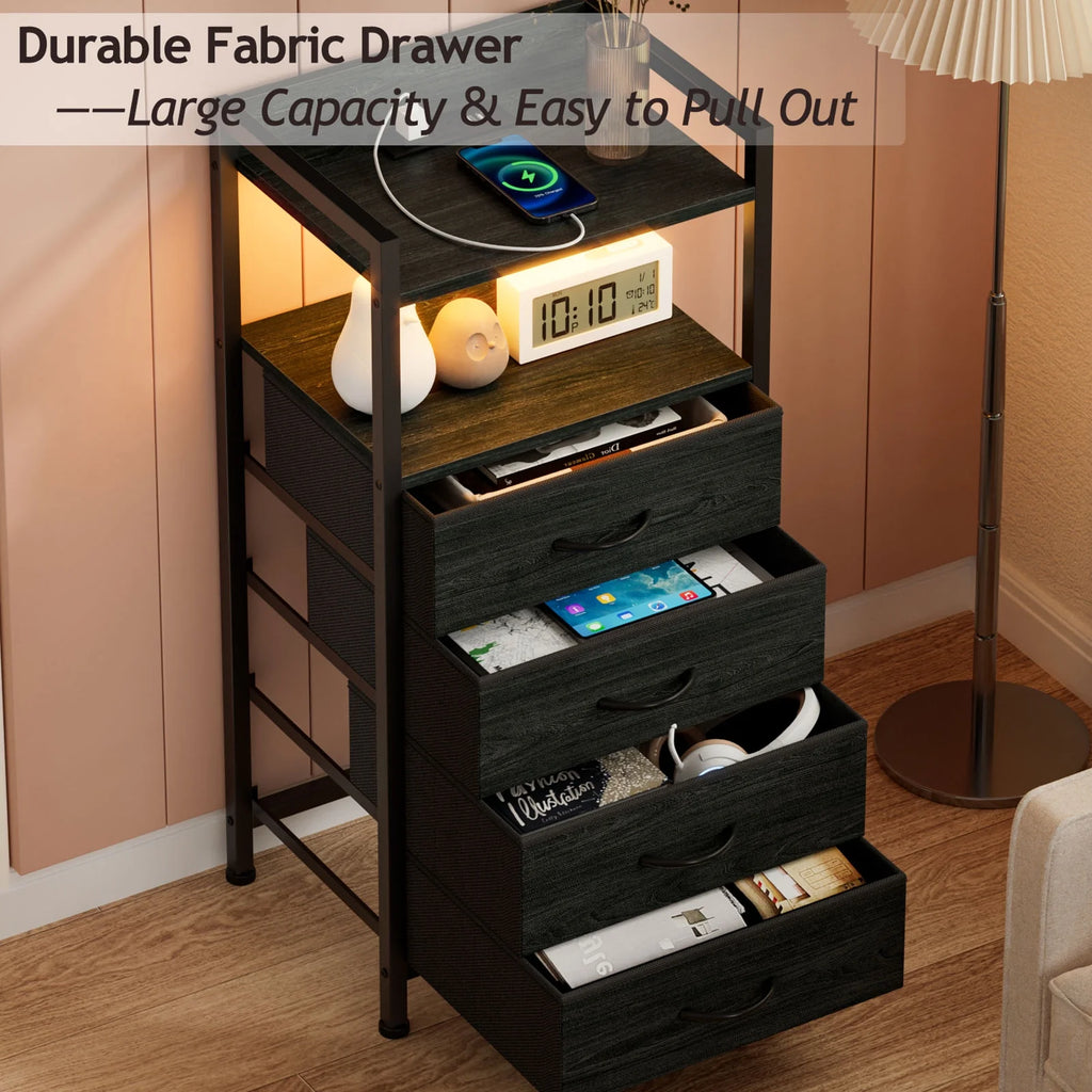 White Fabric Vertical Dresser with Charging Station R878