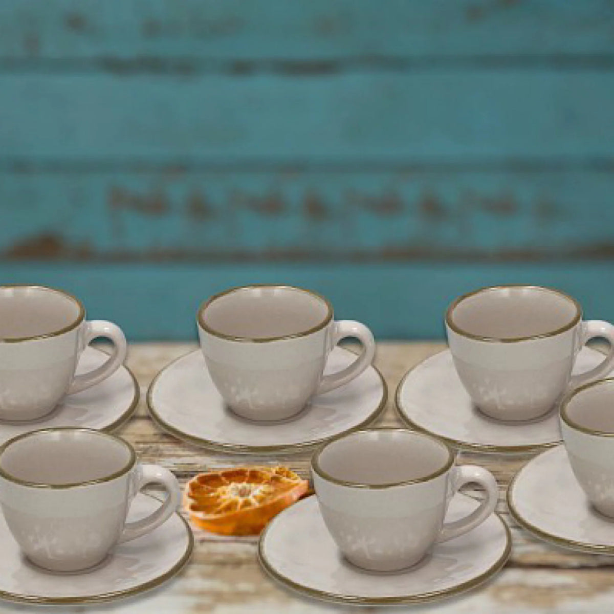 6 Coffee Cup & Saucer Ceramic Beige B18421