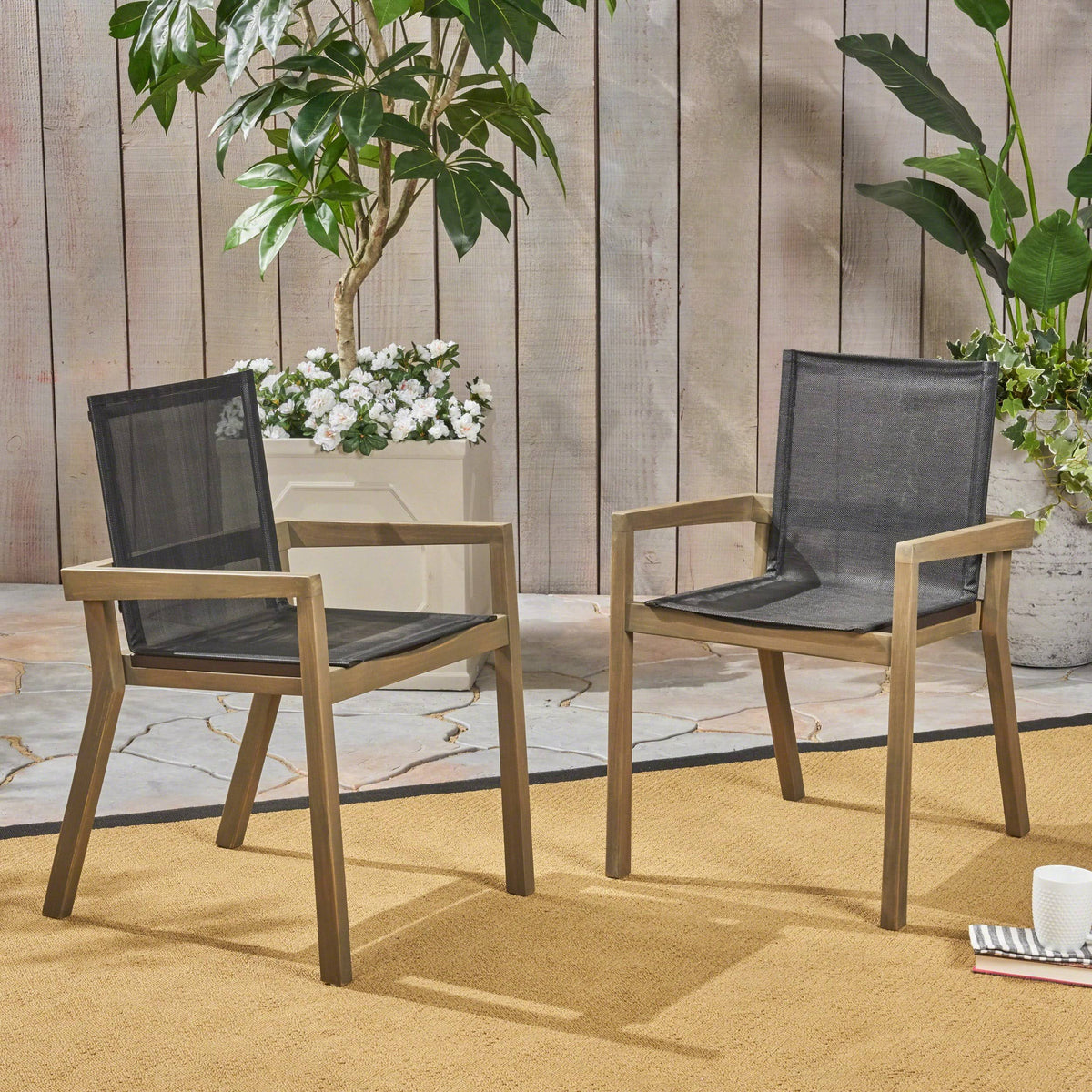 Acacia Wood and Mesh Dining Chairs (Set of 2) T378064