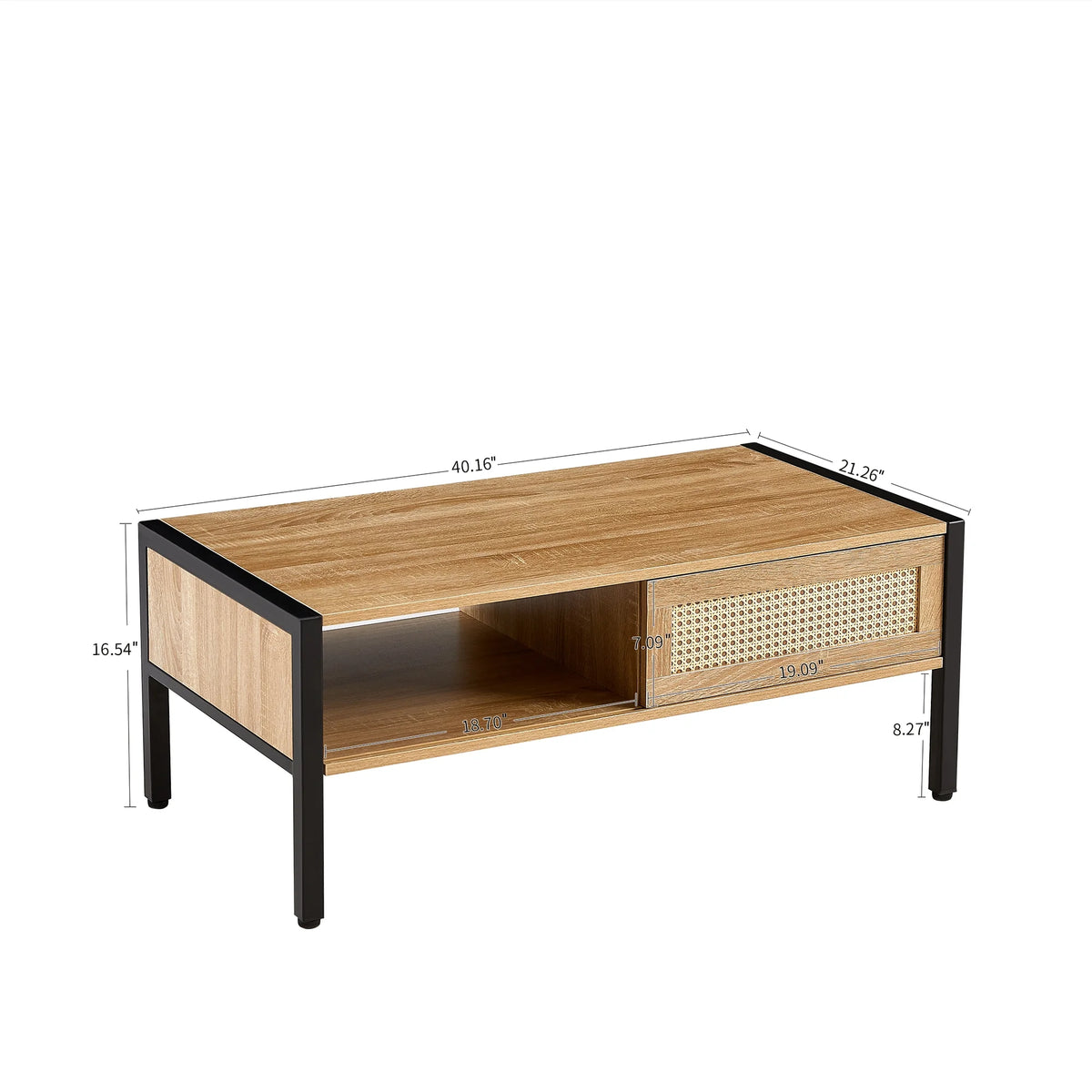 40.16" Rattan Coffee Table with Sliding Door Storage N6913
