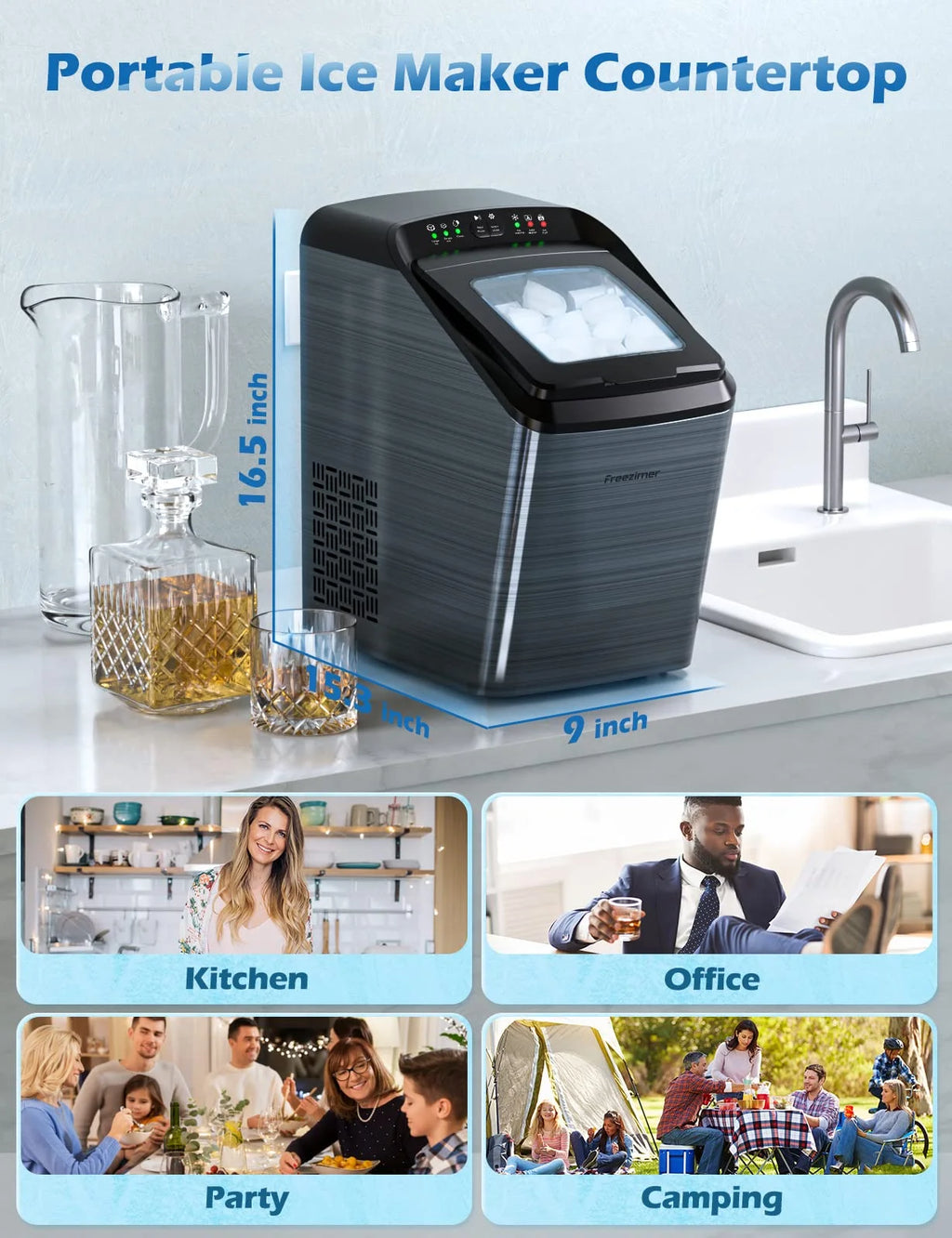 Black Countertop Bullet Ice Maker W1060