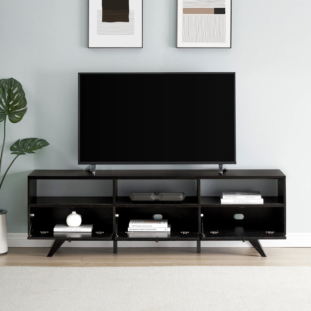 Black Mid-Century Modern Storage TV Stand W128775