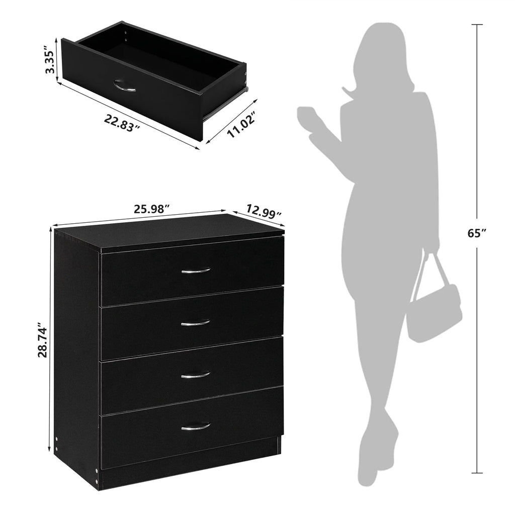Black 4 Drawer Wood Dresser T5707
