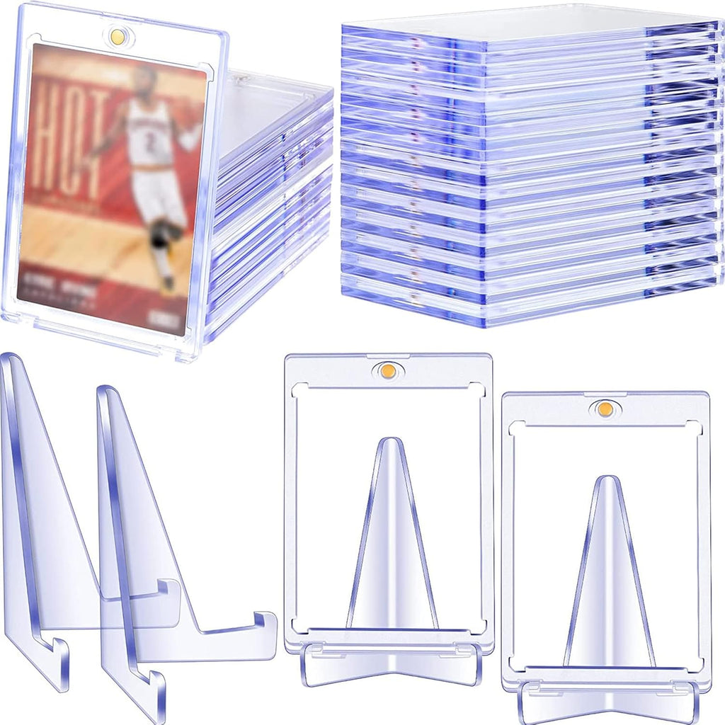 20 Pieces Magnetic Card Holders with 10 Packs Clear Acrylic Stands 35 Pt Clear Trading Cards Cases Protectors A511