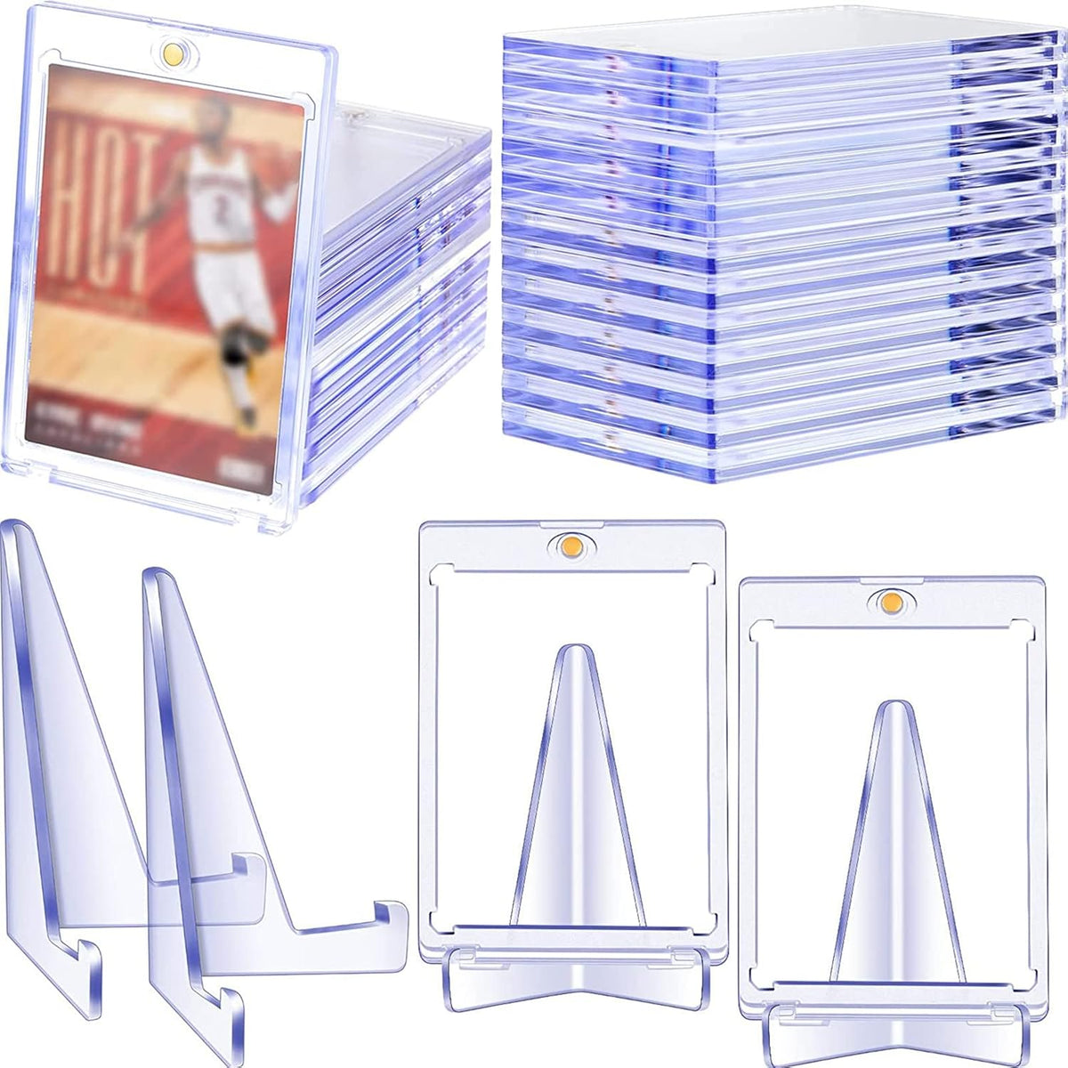 20 Pieces Magnetic Card Holders with 10 Packs Clear Acrylic Stands 35 Pt Clear Trading Cards Cases Protectors A511