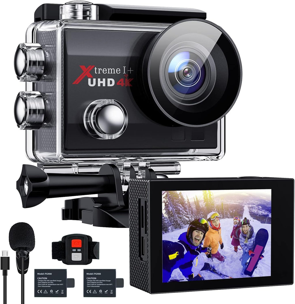 4K 20MP Action Camera 131FT Waterproof with Dual Microphone, EIS, WiFi, Remote Control, 2 Batteries and Mounting Accessories Kit (Black) Pack of 2 A4056