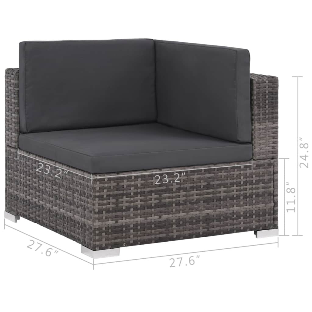 Set of 6 Poly Rattan Patio Sectional Corner Sofa with 2 Ottoman and Soft Cushions Gray T4640