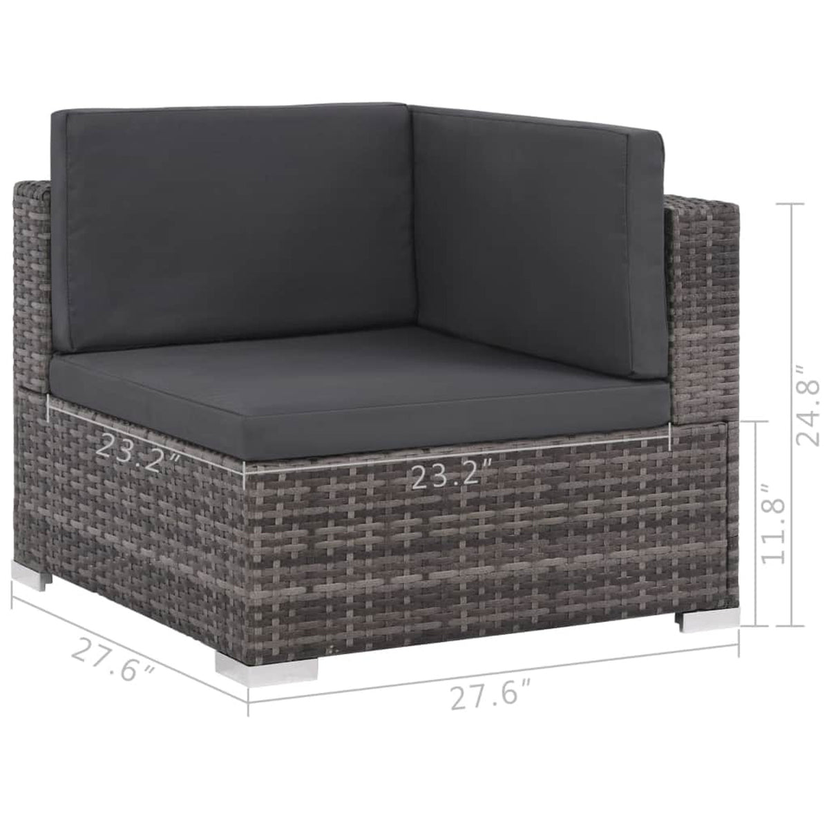 Set of 6 Poly Rattan Patio Sectional Corner Sofa with 2 Ottoman and Soft Cushions Gray T4640