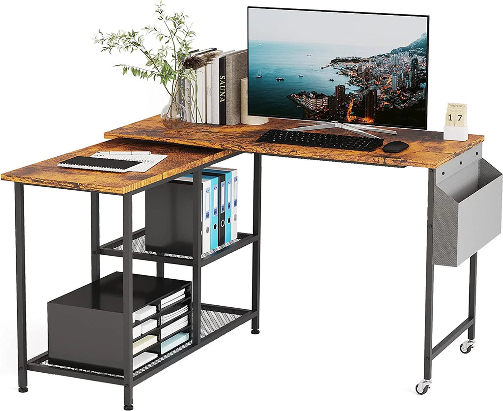 L-Shaped Corner Computer Desk 67 Inch with Shelves Y5595