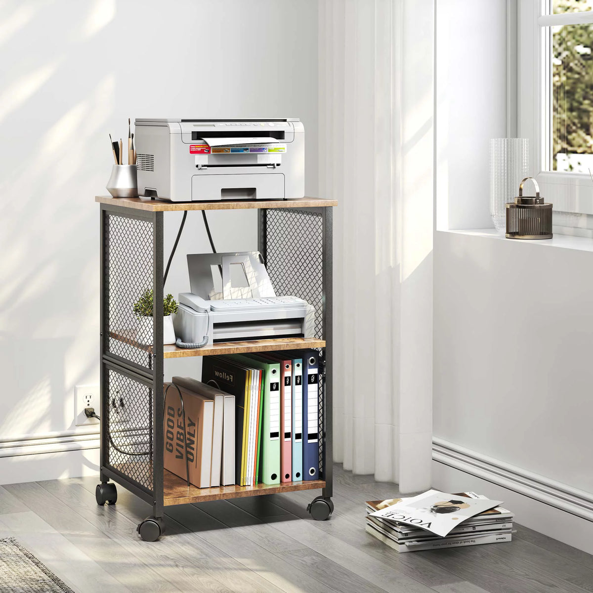 3-Tier Vinyl Record Storage Table with Divider D493