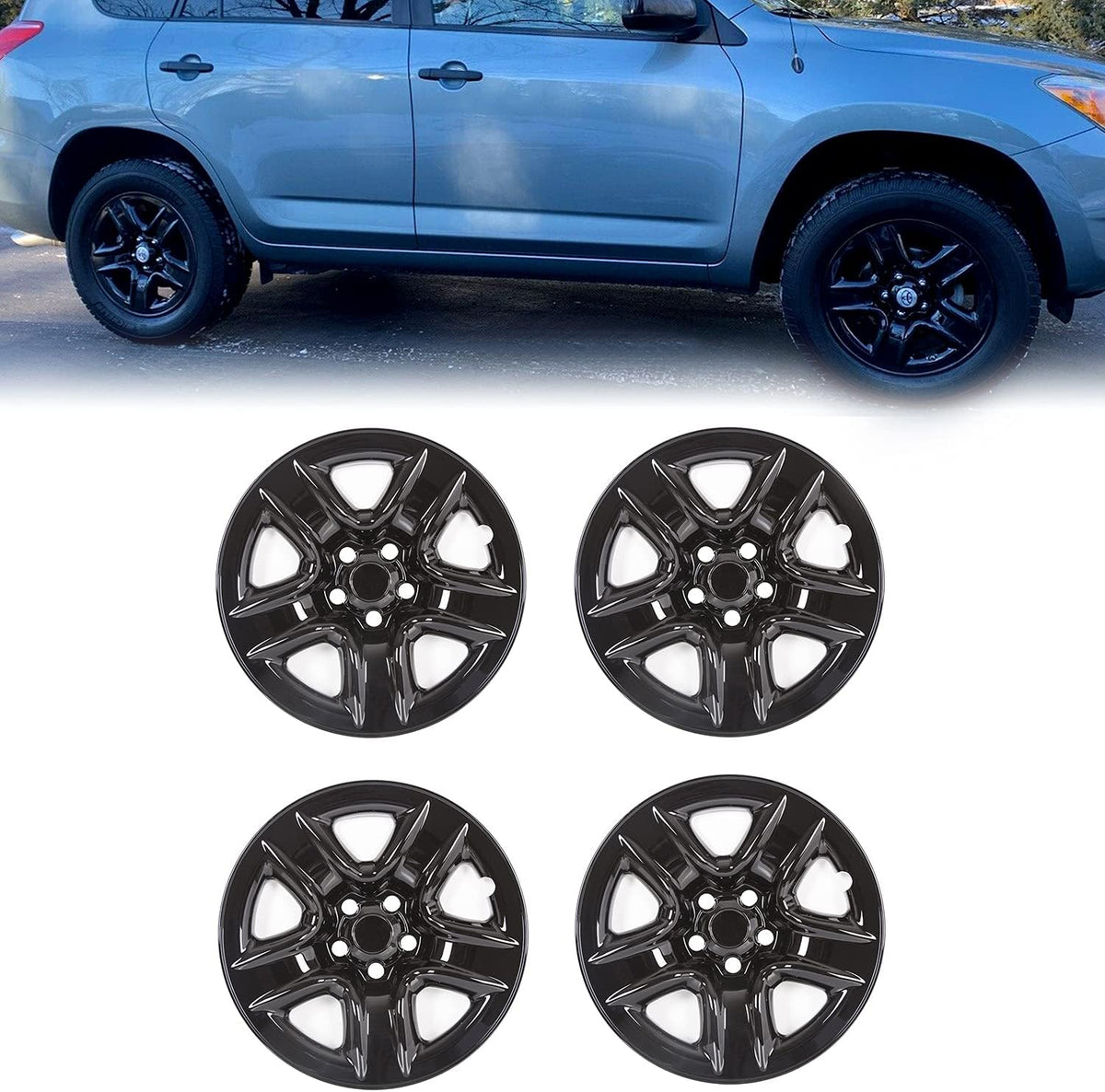 4PCS 17'' Wheel Skin Covers Hub Cap Full Rim Skin Black Pack of 2 A8879