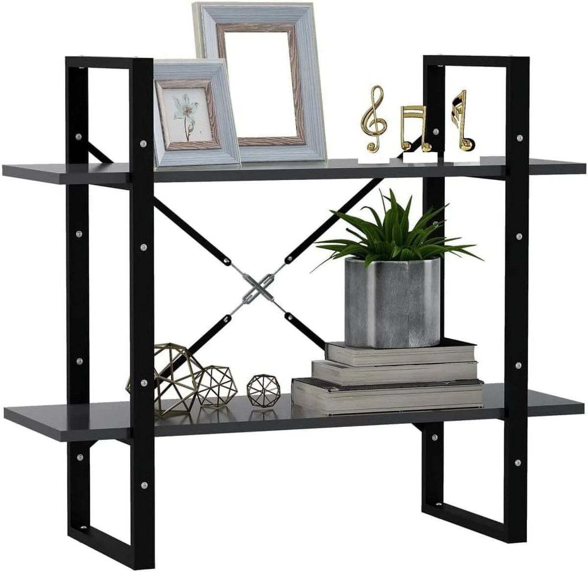 2-Tier Small Bookshelf Book Cabinet Gray Engineered Wood T753036