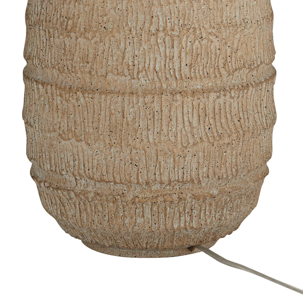 Farmhouse Rustic End Table Lamp Beige Faux Wood Oatmeal Fabric Shade M163