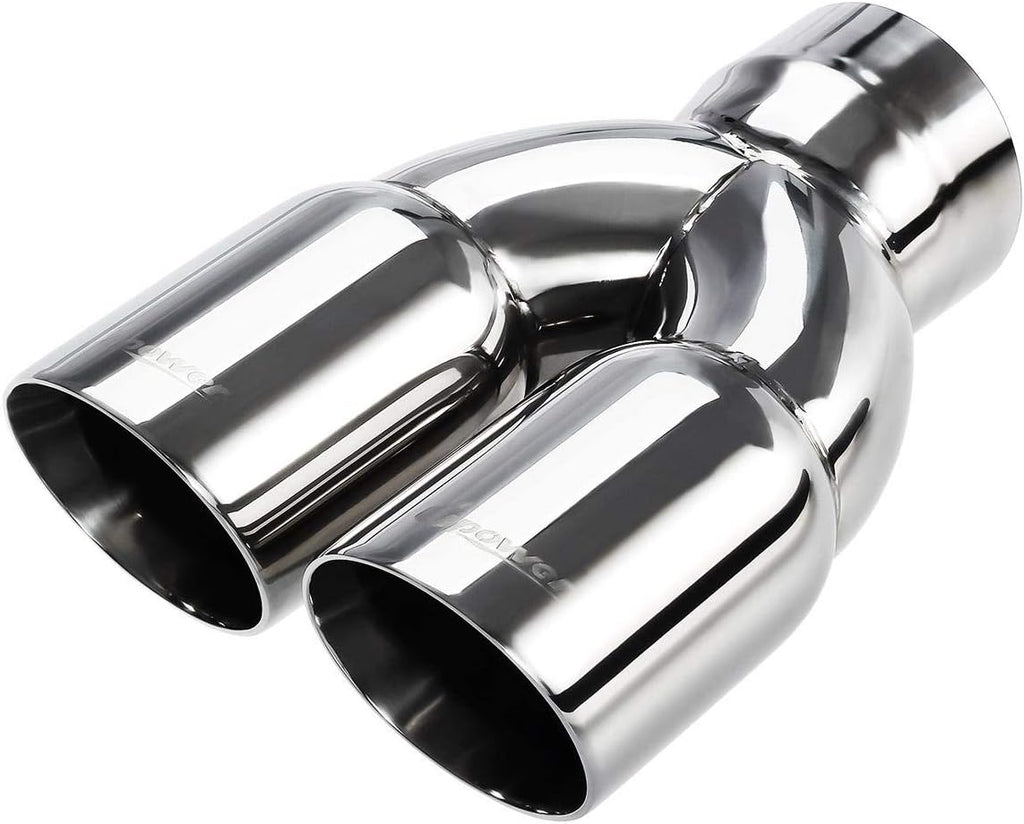 Dual Exhaust Tip 3 Inch Inlet 3" Outlet 9.5" Long Double Wall Polished Stainless Steel Pack of 2 Q319975