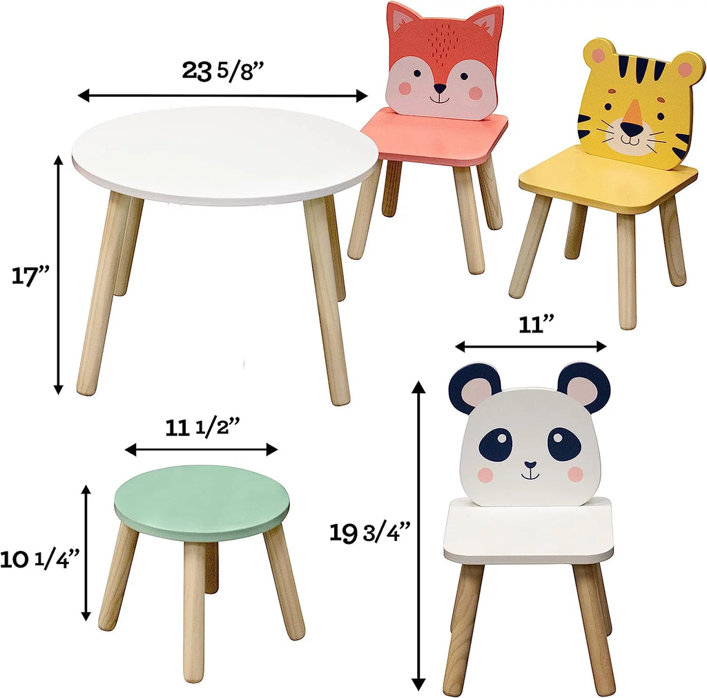 Kids Animal Table & Chair Set with 3 Toddler Seats & Adult Stool A597598