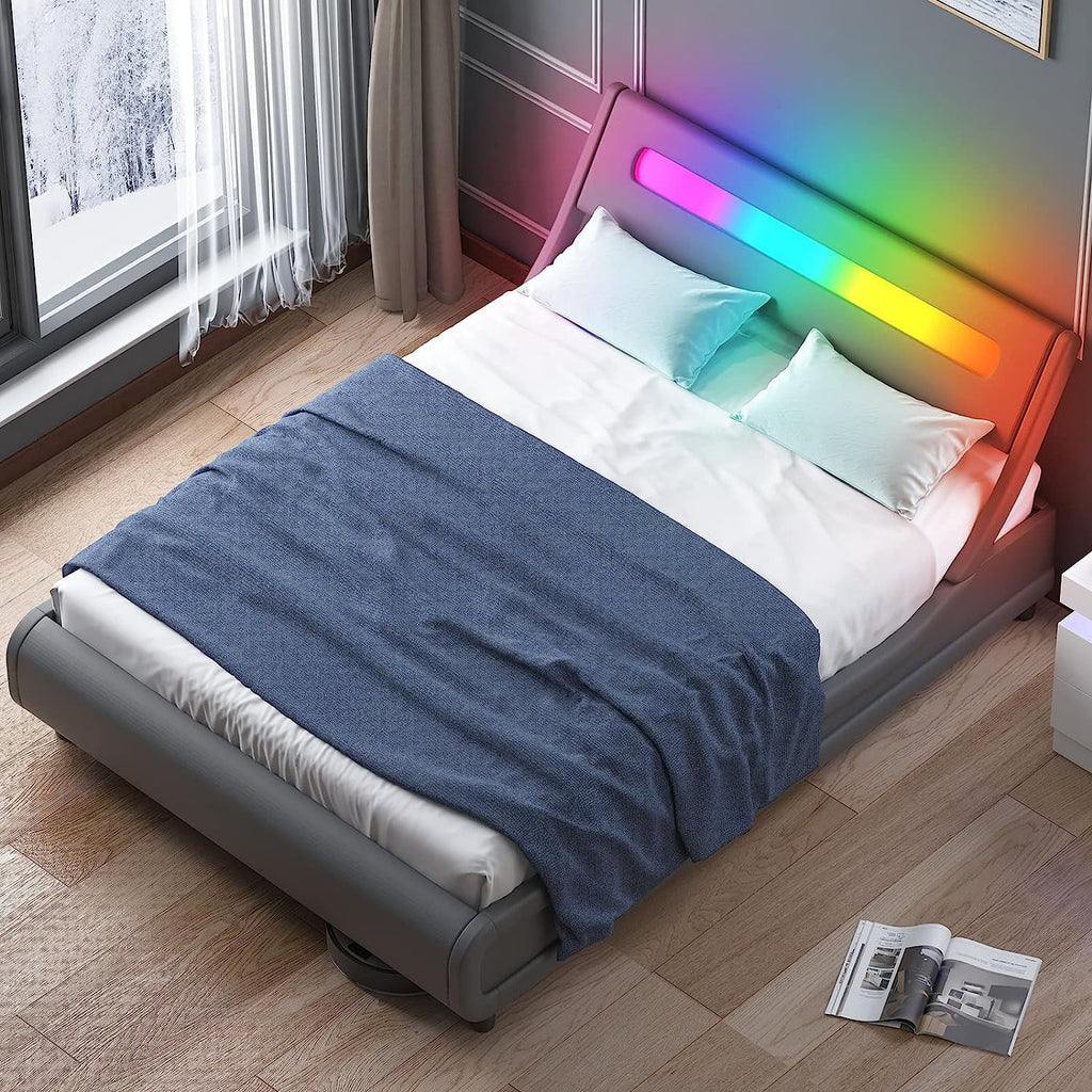 King Size Grey PVC Upholstered Platform Bed Frame D6481