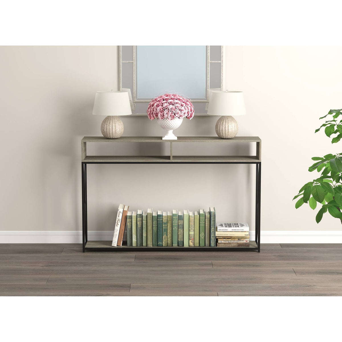 Dark Taupe Console Table with Two Open Shelves G7478