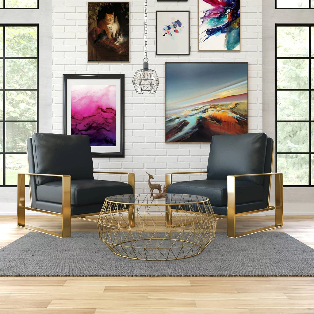 3-Piece Leather Arm Chair and Coffee Table Living Room Set U571110