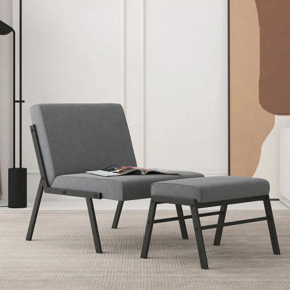 Linen Accent Chair with Ottoman W834