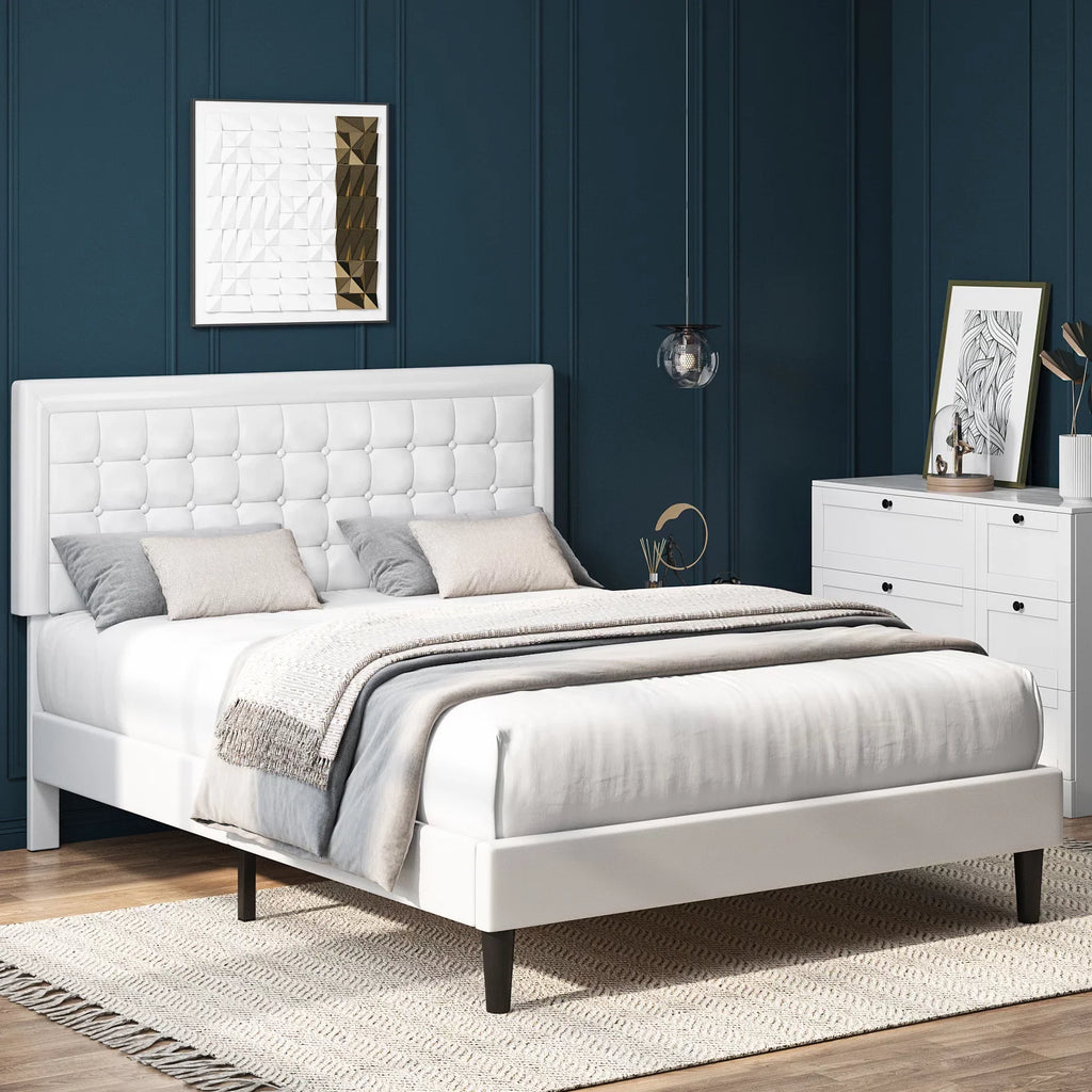 King Size Gray Linen Fabric Bed Frame with Tufted Headboard K173