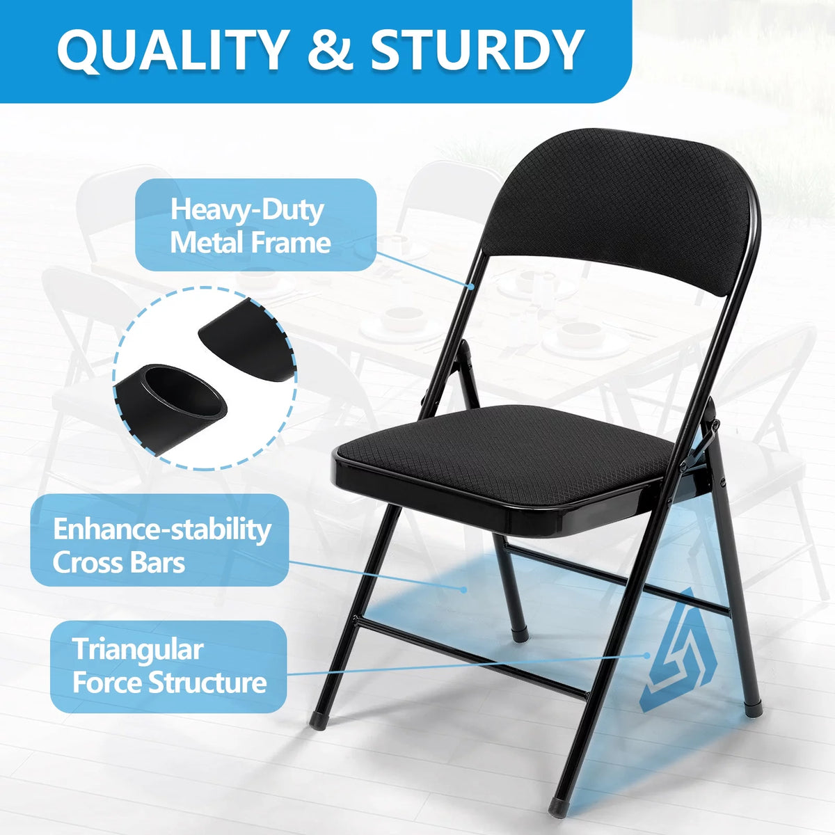 Black Fabric Padded Folding Chair 4 Pack Q345963