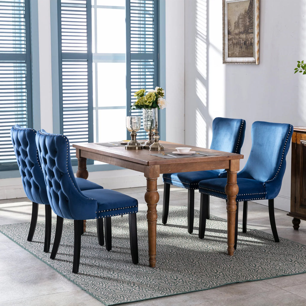 Velvet Wing Back Dining Chairs Set of 2 Blue E938408