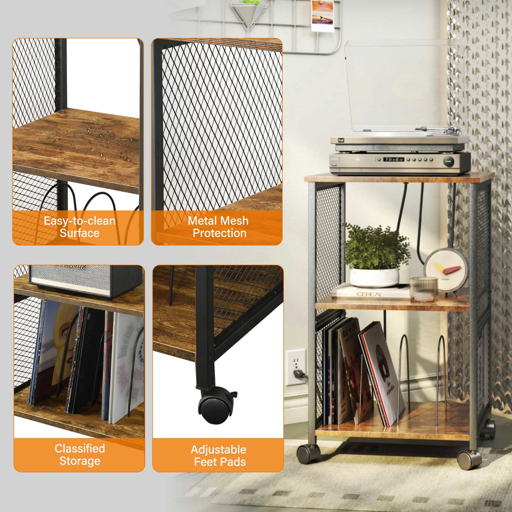 3-Tier Vinyl Record Storage Table with Divider D493