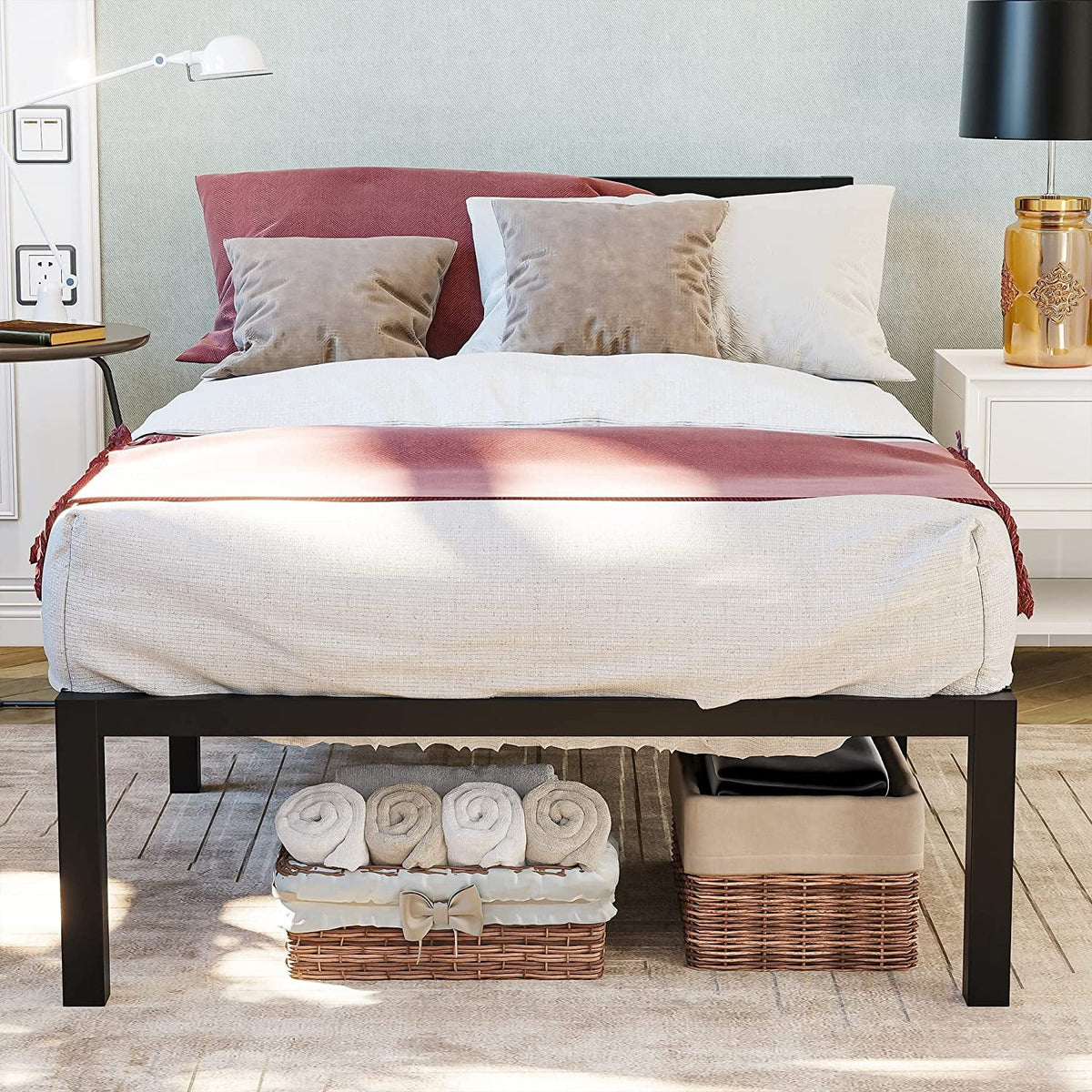 Twin Size Black Metal Bed Frame with Headboard Q1373