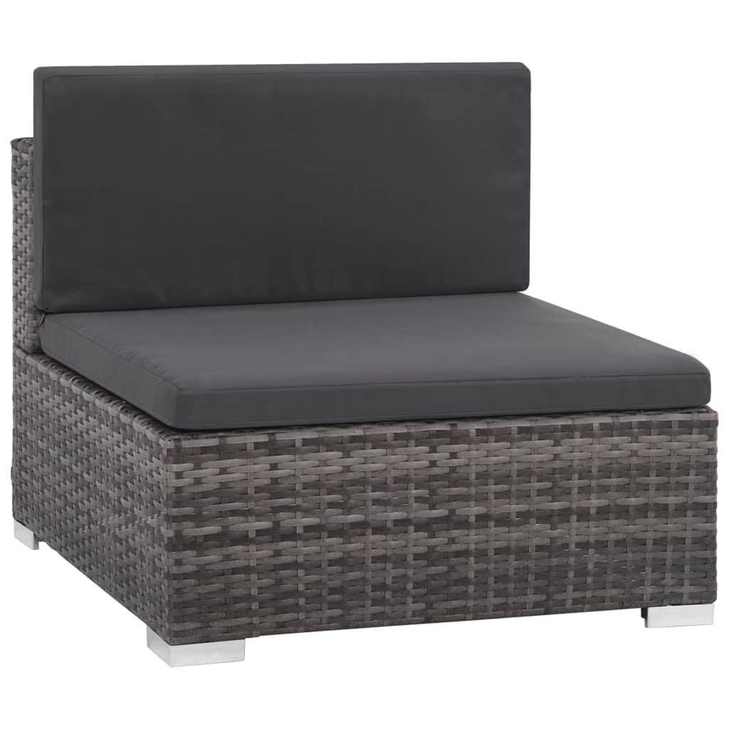 Set of 6 Poly Rattan Patio Sectional Corner Sofa with 2 Ottoman and Soft Cushions Gray T4640