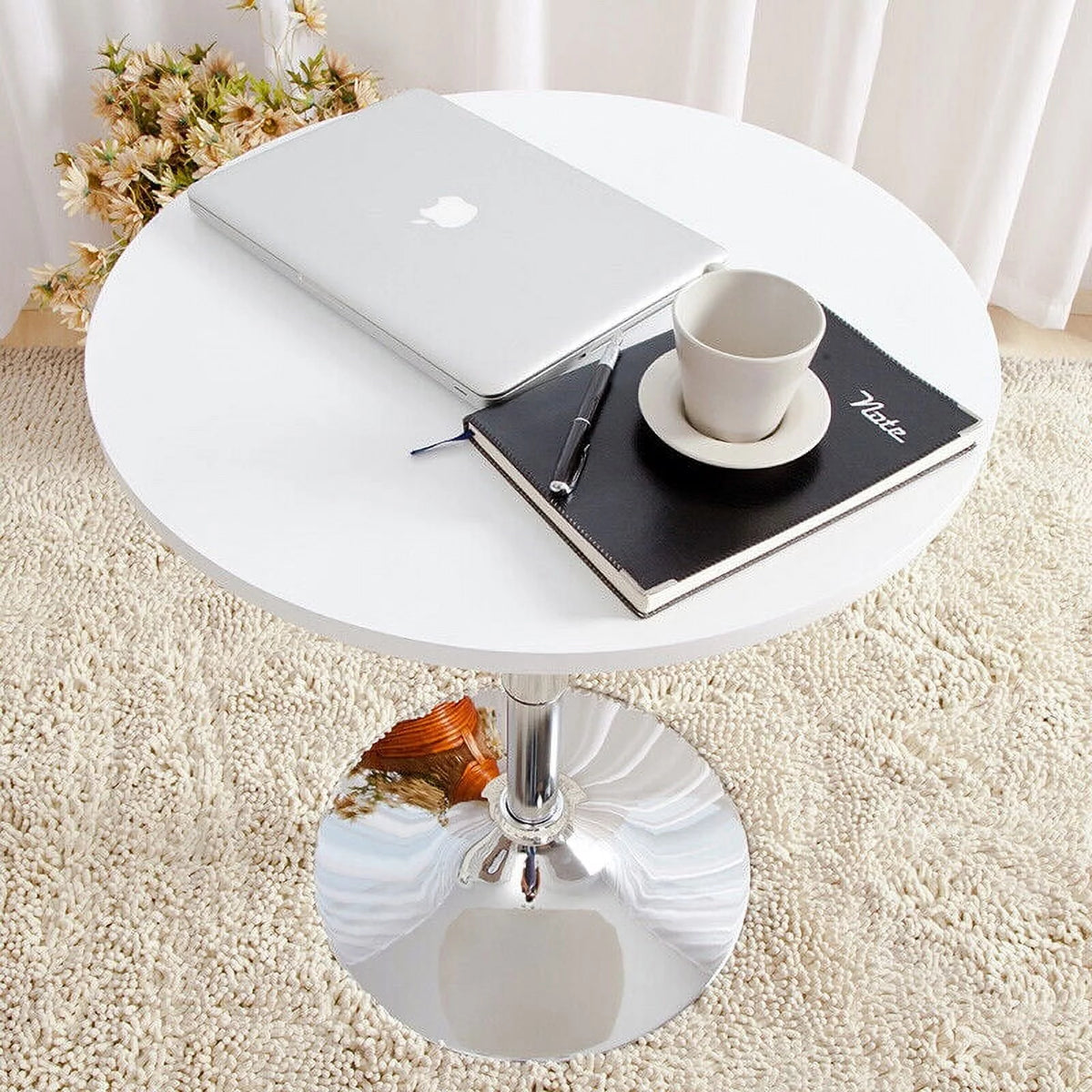 White Adjustable Height Round Bar Table C7364