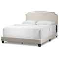 Beige Fabric Queen Bed with Nail Head Trim V5879