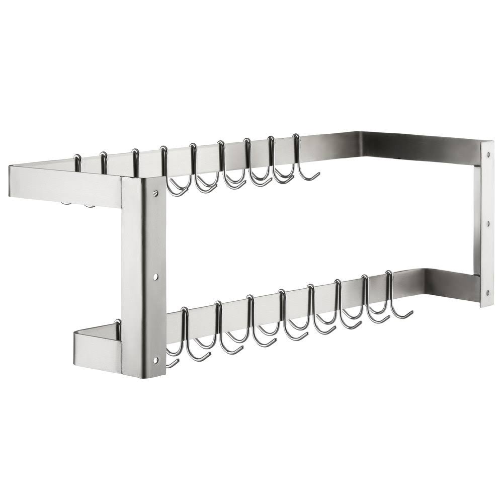36x22 Stainless Steel Wall Mounted Double Line Pot Rack with 18 Galvanized Double Prong Hooks F384