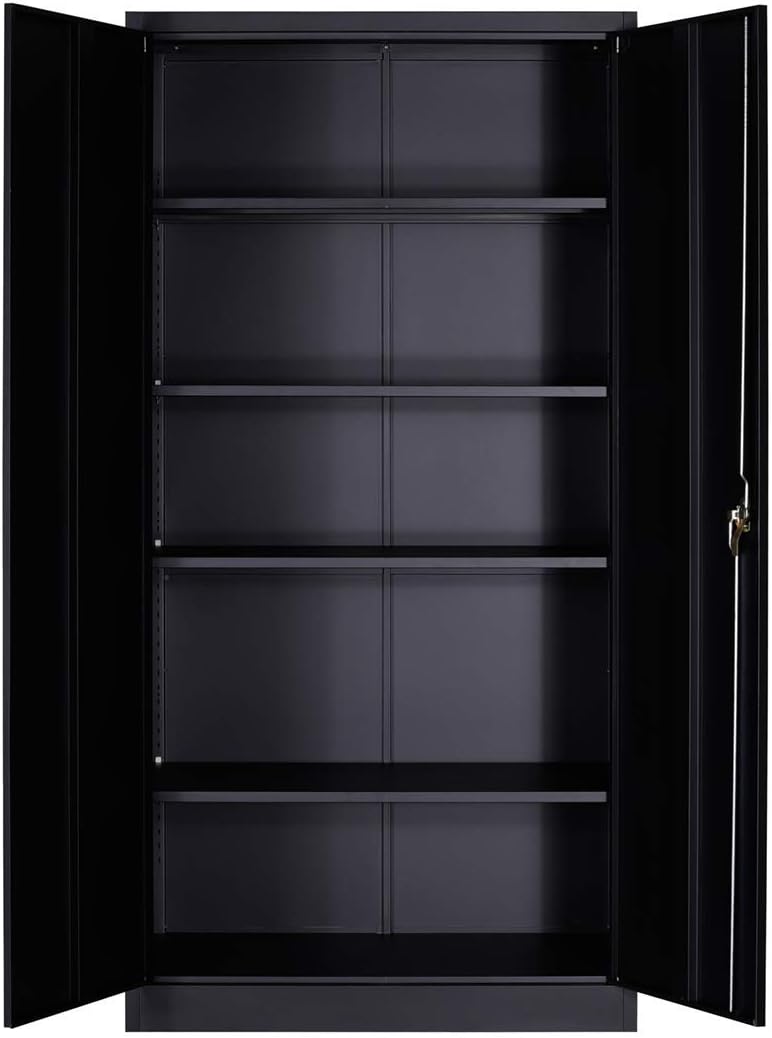 Black Metal Storage Cabinet with Lock and Wheels C8539