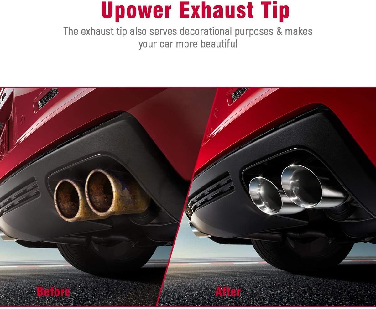 Dual Exhaust Tip 3 Inch Inlet 3" Outlet 9.5" Long Double Wall Polished Stainless Steel Pack of 2 Q319975