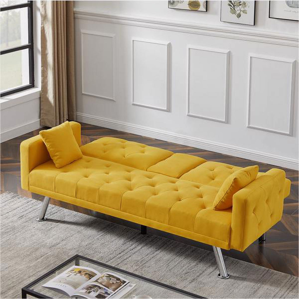Yellow Linen Convertible Sofa and Bed U4709