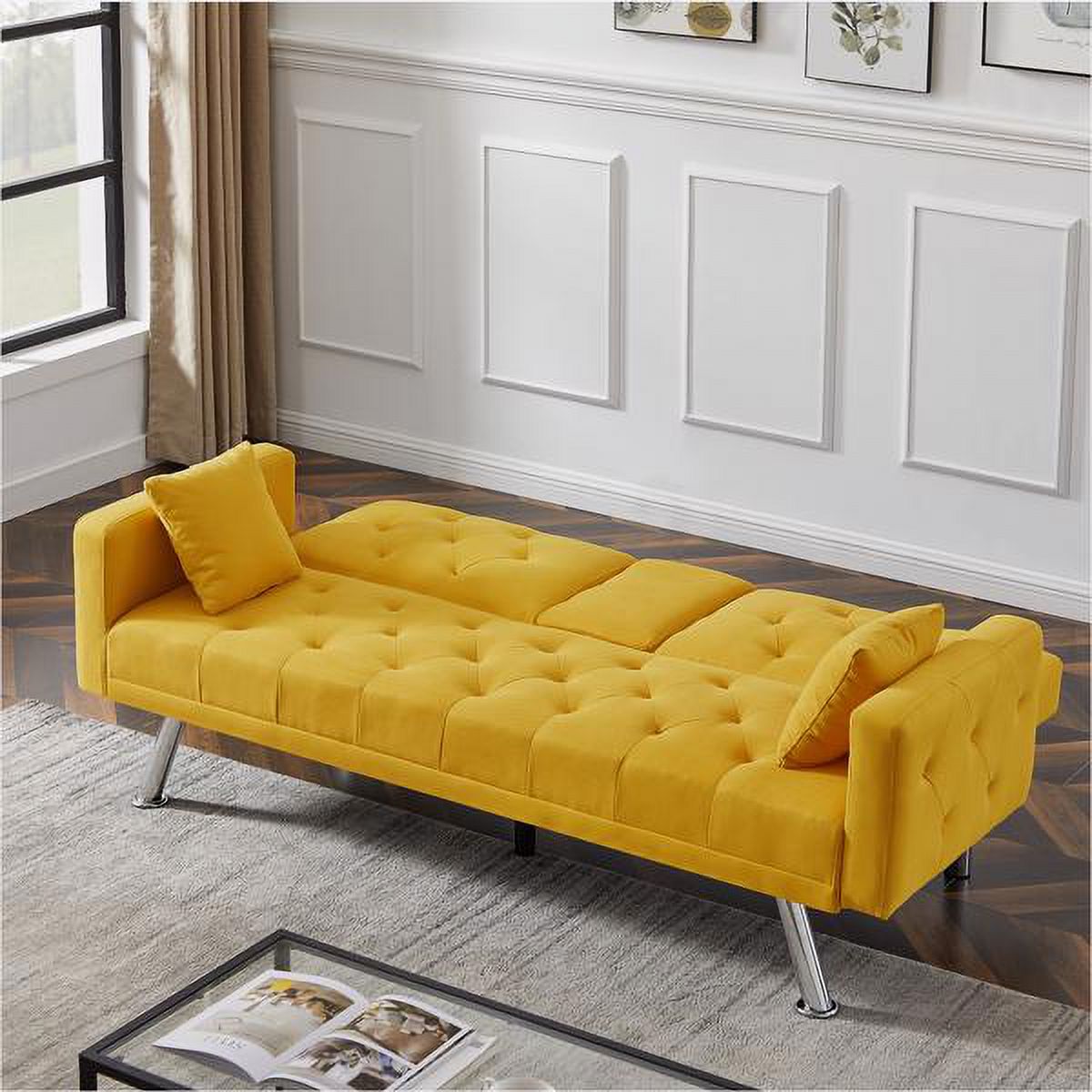 Yellow Linen Convertible Sofa and Bed U4709