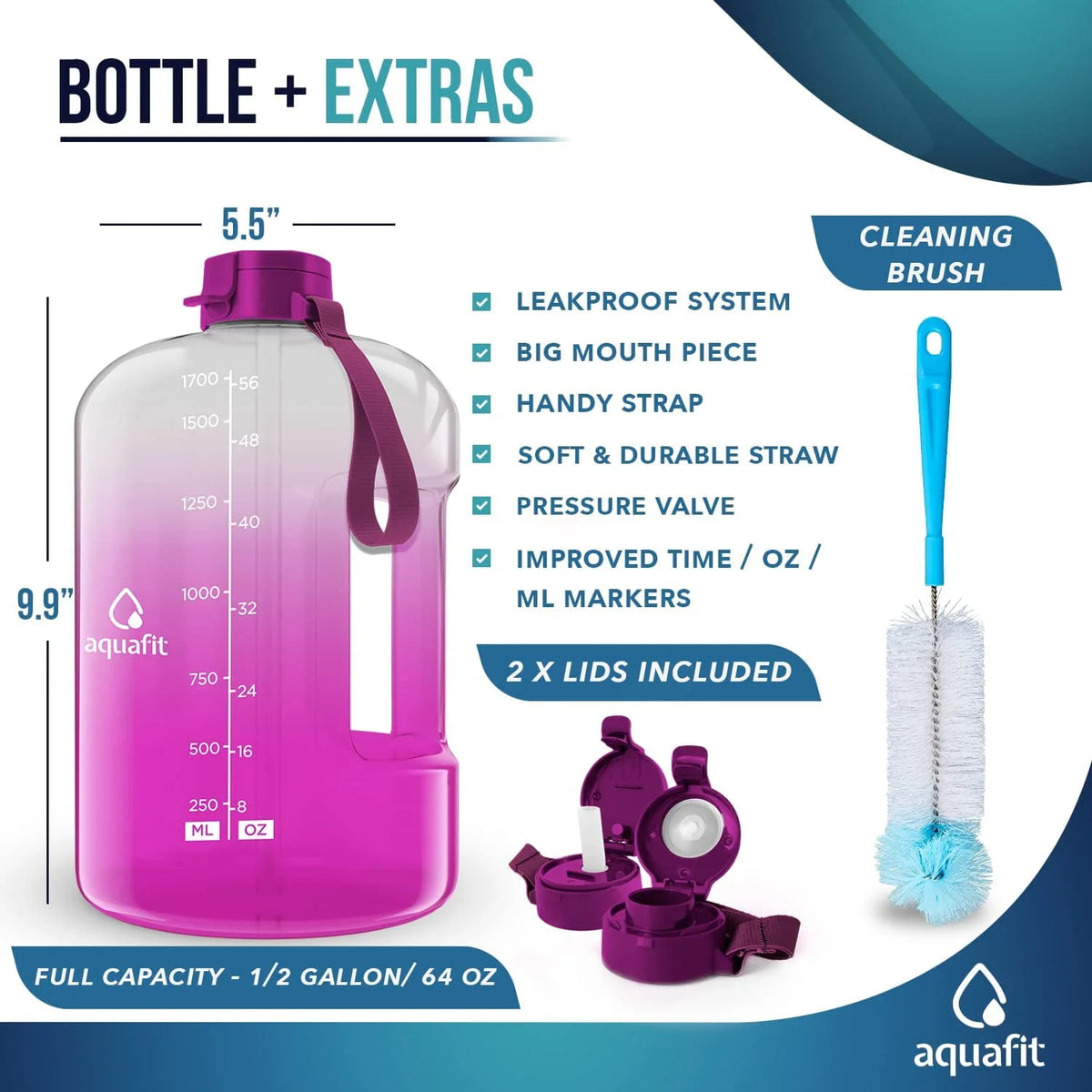 1 Gallon Gray Water Bottle with Time Marker D4632