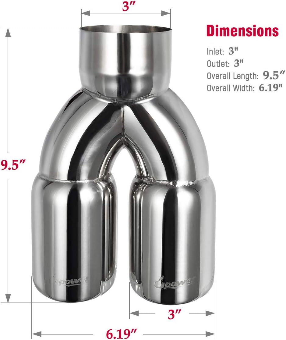 Dual Exhaust Tip 3 Inch Inlet 3" Outlet 9.5" Long Double Wall Polished Stainless Steel Pack of 2 Q319975